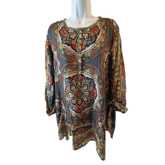 Johnny Was Silk Paisley Multicolor Roll Tab Boho Pink Top Shirt XL - Picture 2 of 10